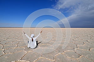 Girl on the Great Salt Desert in Iran