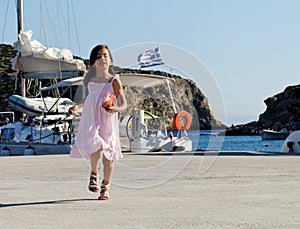 Girl in Greek harbor