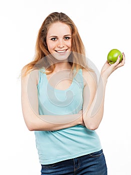 Girl and green apple