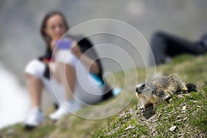 Girl after a ground hog marmot