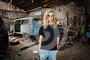 girl in a grunge garage