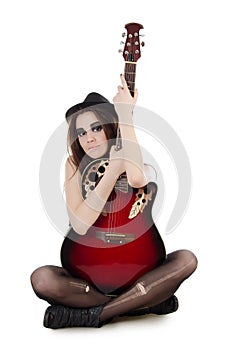 The girl with a guitar - grunge style