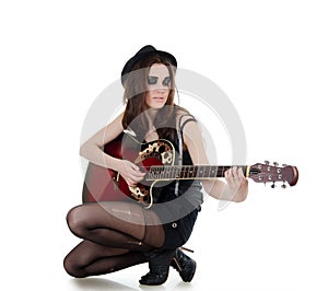 The girl with a guitar - grunge style