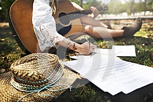 Girl Guitar Musician Leisure Music Sound Song Concept