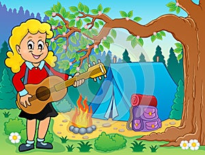 Girl guitar player in campsite theme 2