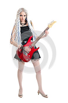 Girl guitarist with red guitar