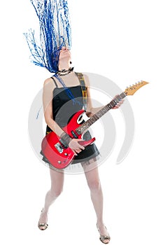 Girl guitarist with red guitar