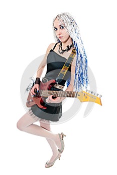 Girl guitarist with red guitar