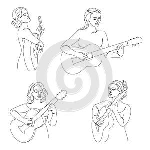 Girl guitarist, slender. Vector illustrati