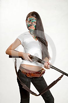 Girl with a gun, hunting rifle, sport