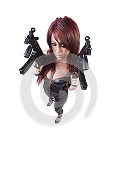 girl with guns isolated on white background