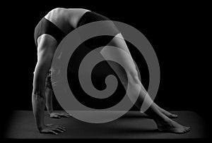 Gymnast yoga Chakrasana wheel pose b&w photo