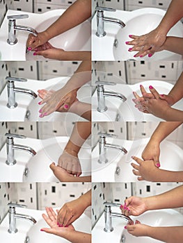 Girl hads washing, medical procedure step by step