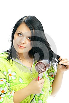 Girl with hair-dryer