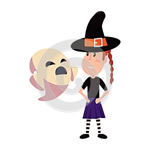 Girl in halloween costume with ghost