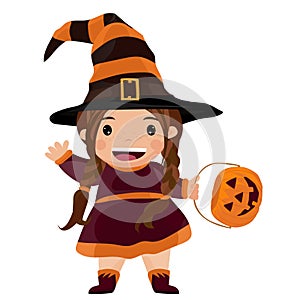 Girl in Halloween costume. Isolated on a white background. Vector illustration