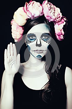 Girl with Halloween Makeup. Sugar Skull Woman