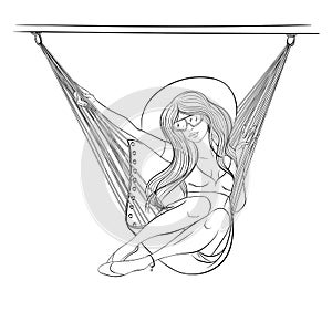 Girl in a hammock line art