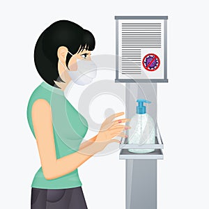 Girl and hand sanitizer dispenser