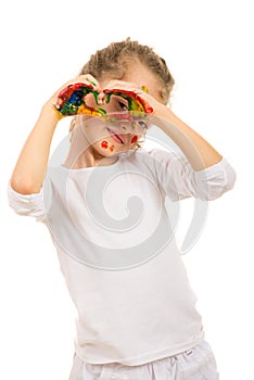 Girl with hands painted heart shape