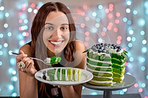 Girl with happy birthday cake