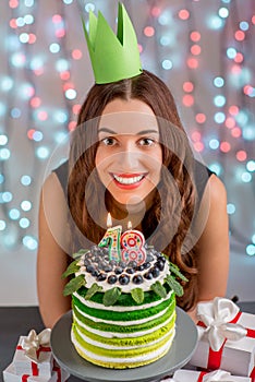 Girl with happy birthday cake