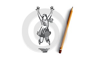 Girl, happy, jump, childhood, joy concept. Hand drawn isolated vector.