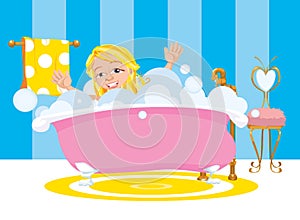 Girl Happy Taking A Bubble Bath