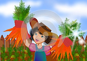Girl harvesting carrots photo