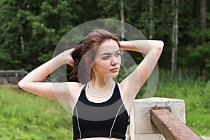 The girl has risen to take rest.