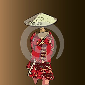 a girl in a hat a Chinese Filipina in a red dress cartoon vector
