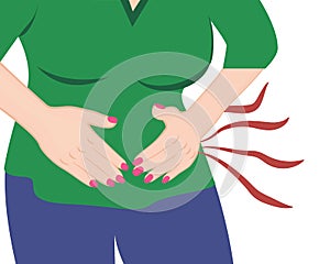 A girl having abdoman pain vector photo