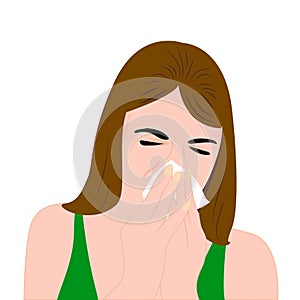A girl having a cold and sneezing