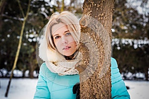 Girl having fun outdoors in snow