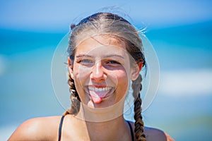 Girl having fun on the tropical beach