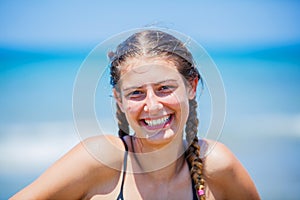 Girl having fun on the tropical beach