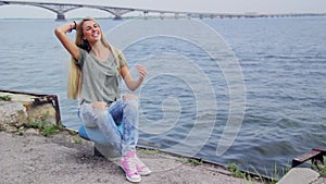 Girl having fun on the Volga River