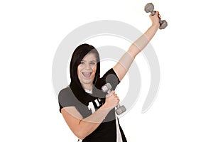 Girl having fun with weights