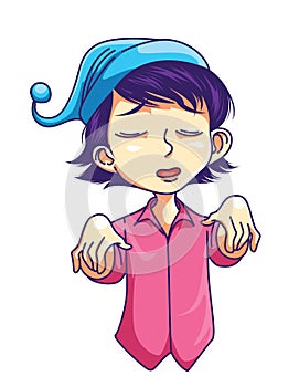 Girl Having Sleep Walking Color Illustration Design
