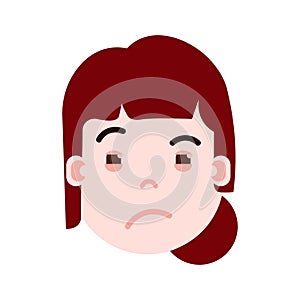 Girl head emoji with facial emotions, avatar character, woman grieved face with different emotions concept. flat design. photo