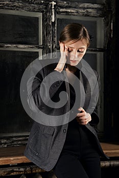 Girl with headache, frustration after accident. Confusion and disappointment