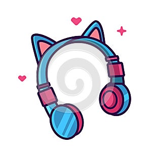 Girl headphone with cat ears vector illustration. Cute headphone photo
