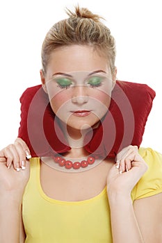 Girl with headrest pillow