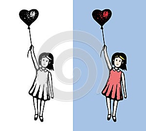 Girl with heart flying