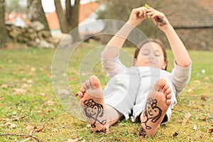 Girl with hearts on soles