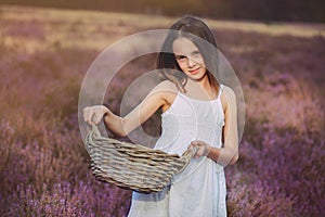 Girl in a heather meadow