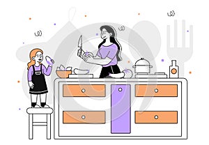 Girl helps cook vector simple