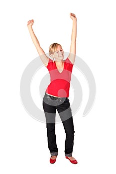 Girl with her arms raised