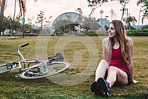 Girl with her Bike at Villa-Lobos Park in San Paulo Sao Paulo,