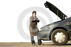 Girl with her broken car